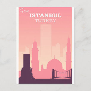 Cartão Postal Cartaz de Viagem Vintage Rosa Istambul Turquia