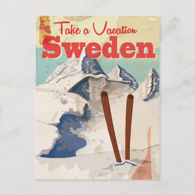 Cartão Postal Cartaz de Viagem Vintage Suécia (Frente)