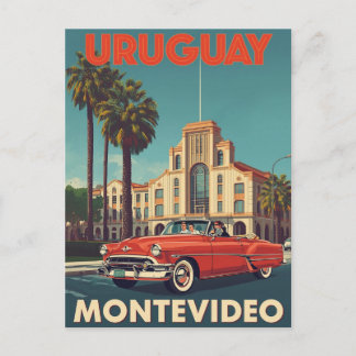 Cartão Postal Cartaz de Viagem Vintage Uruguai Carro Conversível