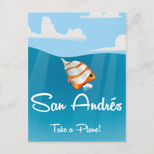 Cartão Postal cartaz de voo vintage de San Andrés cartoon
