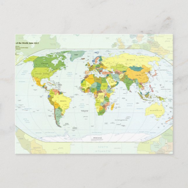 Cartão Postal Cartaz do Atlas Político do Mapa Mundial: Decoraçã (Frente)