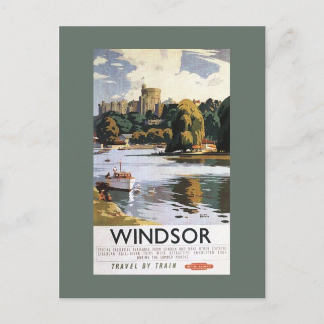 Cartão Postal Cartaz do Castelo de Windsor no Tâmisa da British  (Frente)