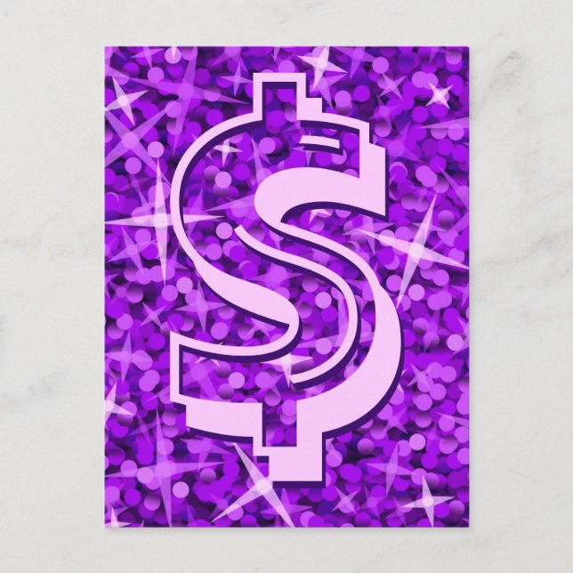 Cartão Postal Cartaz do dólar roxo '$' (Frente)