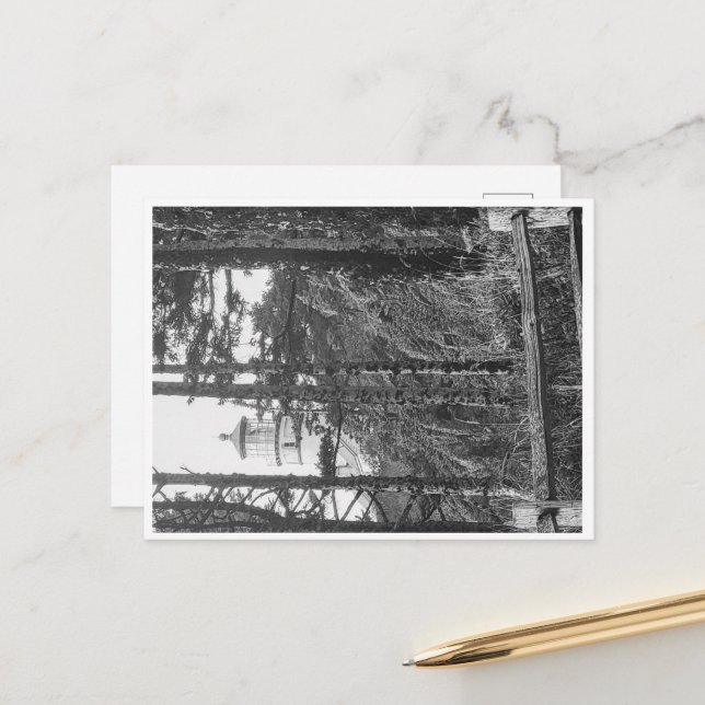 Cartão Postal Cartaz do Farol da Cabeça de Heceta b&w (Frente/Verso In Situ)