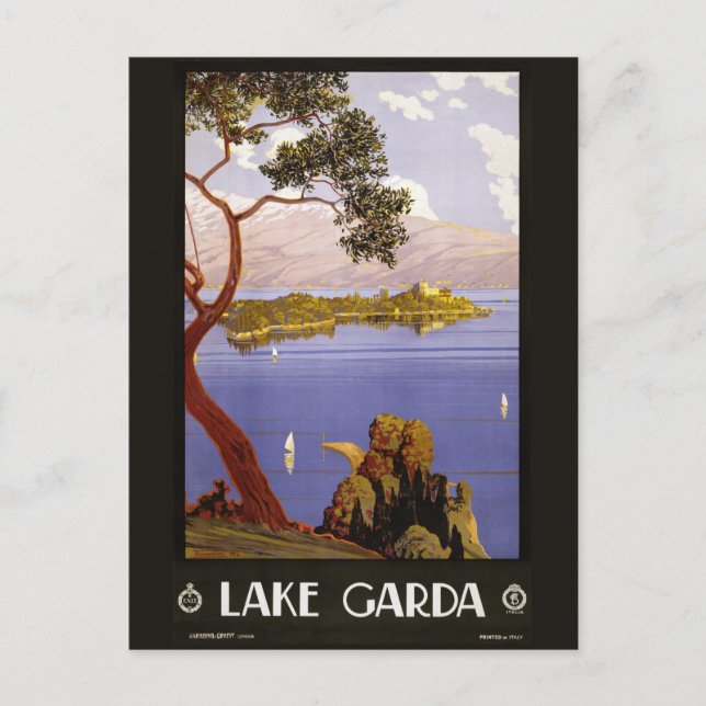 Cartão Postal Cartaz do lago Vintage Garda Itália (Frente)
