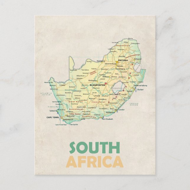 Cartão Postal Cartaz do mapa da África do Sul (Frente)