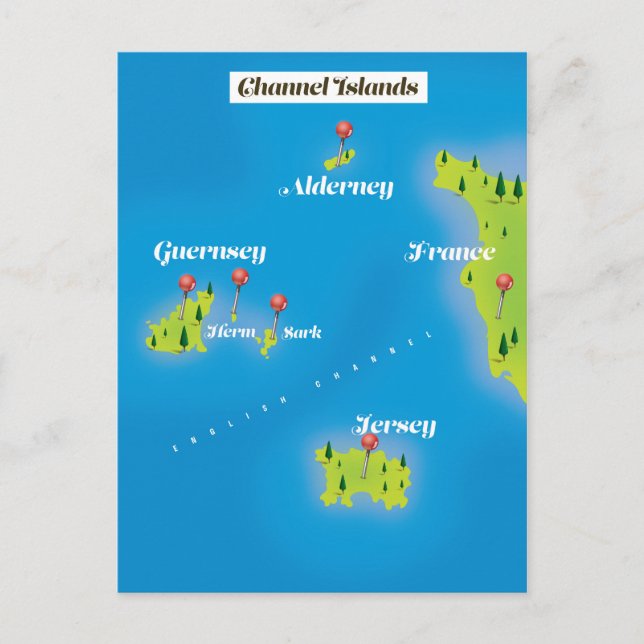 Cartão Postal Cartaz do mapa das Ilhas do Canal. (Frente)