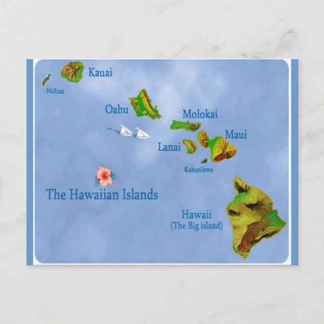 Cartão Postal Cartaz do mapa das ilhas havaianas (Frente)