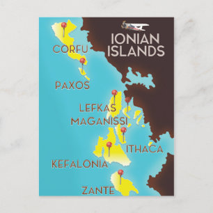 Cartão Postal Cartaz do mapa das Ilhas Jônicas.