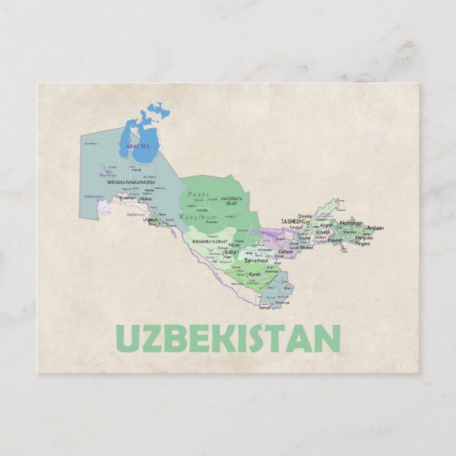 Cartão Postal Cartaz do mapa do país do Uzbequistão (Frente)