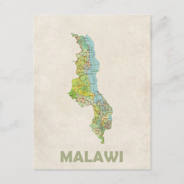 Cartão Postal Cartaz do mapa Malawi (Frente)