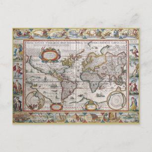 Cartão Postal Cartaz do Mapa Mundial Antiquado