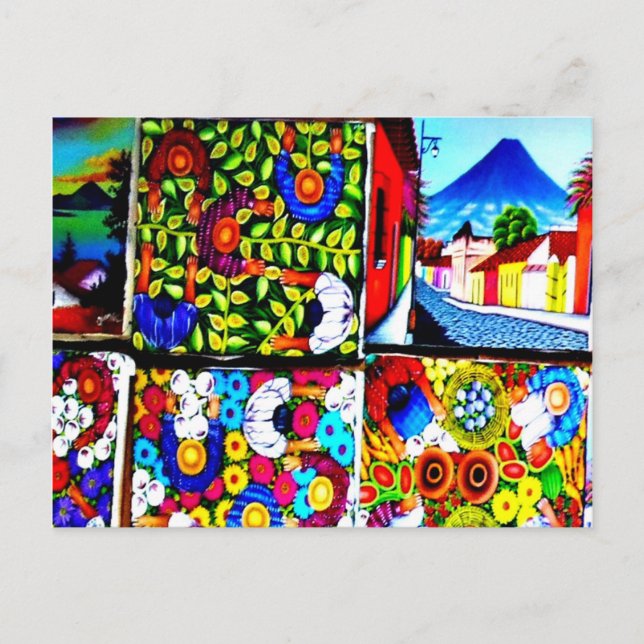 Cartão Postal Cartaz do mural folclórico maia da Guatemala (Frente)