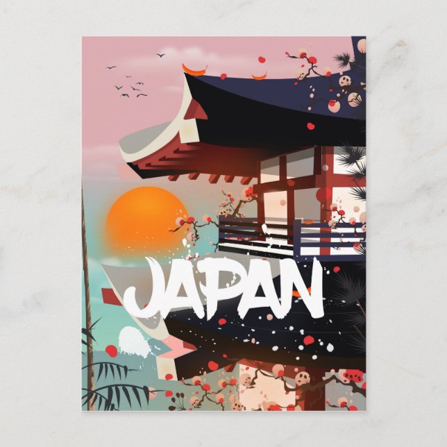 Cartão Postal Cartaz do sol poente do edifício do Japão (Frente)