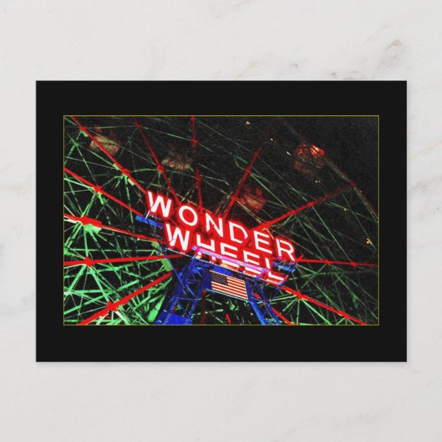 Cartão Postal Cartaz do Wonder Wheel Neon (Coney Island, NY) (Frente)