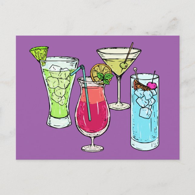 Cartão Postal Cartaz dos Cocktails de Verão (Frente)