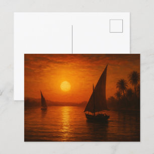 Cartão Postal Cartaz Egípcio do Ouro de Nilo Nilo Romântico