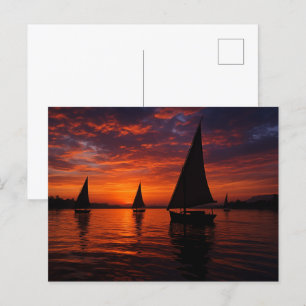 Cartão Postal Cartaz Egípcio Dramático Nilo Sunset Feluccas
