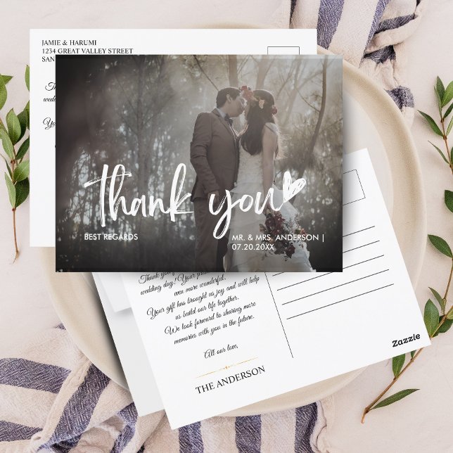 Cartão Postal Cartaz Elegante De Foto Obrigado (Elegant Photo Wedding Thank You Postcard)