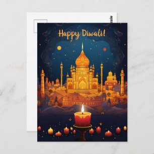 Cartão Postal Cartaz estonteante de Diwali com vista à noite