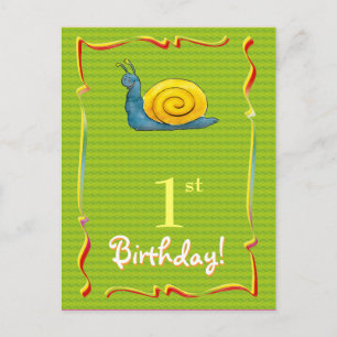 Cartão Postal Cartaz Feliz de Aniversário bonito com caracol fo