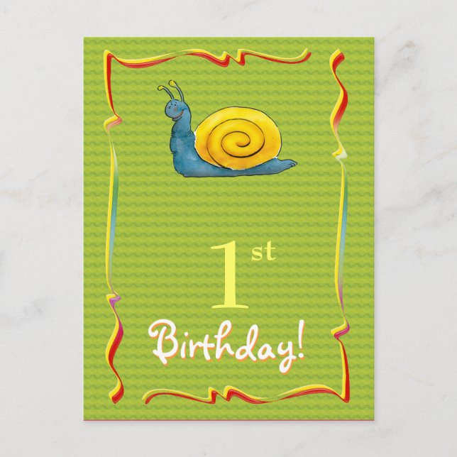 Cartão Postal Cartaz Feliz de Aniversário bonito com caracol fof (Frente)