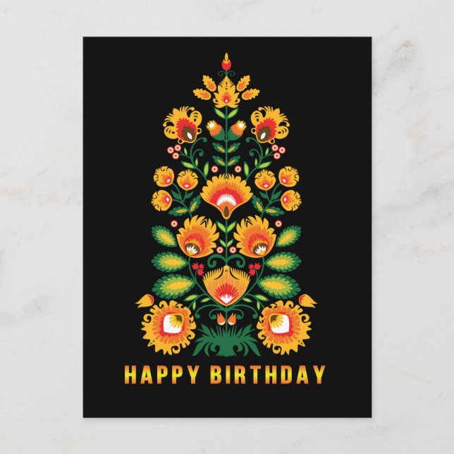 Cartão Postal Cartaz folclore personalizável de aniversário feli (Frente)