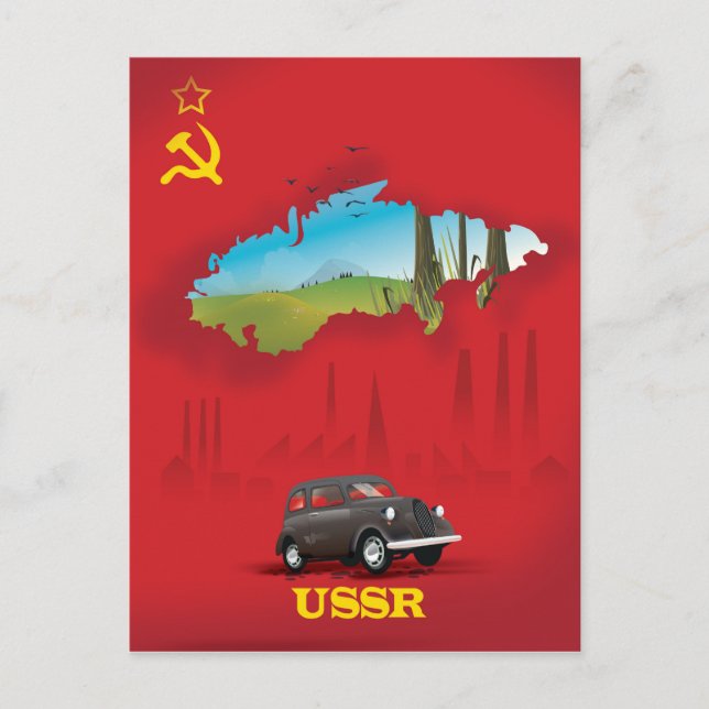 Cartão Postal Cartaz ilustrado do mapa da URSS (Frente)