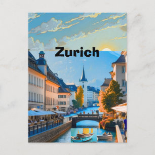 Cartão Postal Cartaz Imprimível de Viagem de Zurique - Cartaz de