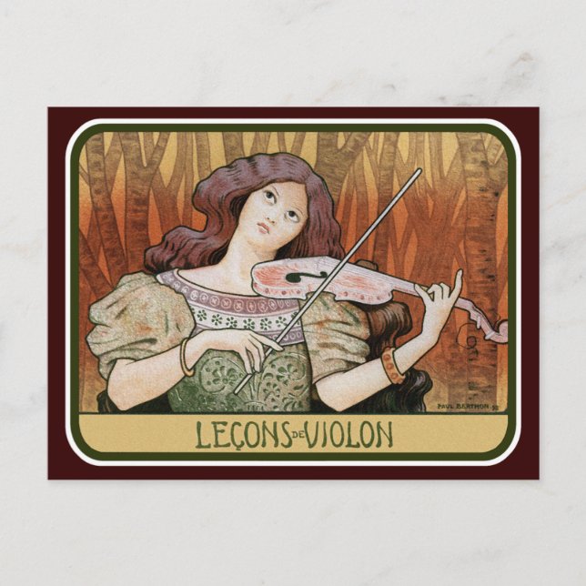 Cartão Postal Cartaz: Lições violinas de Paul Berthon (Frente)