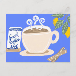 Cartão Postal Cartaz Mediterrâneo de Café Grego e Ramo de Limão