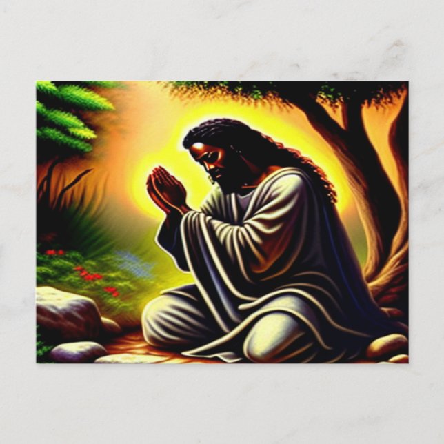 Cartão Postal Cartaz negro Jesus rezando em Gethsemane (Frente)