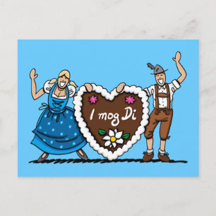 Cartão Postal Cartaz Oktoberfest Casal Gingerpão Coração