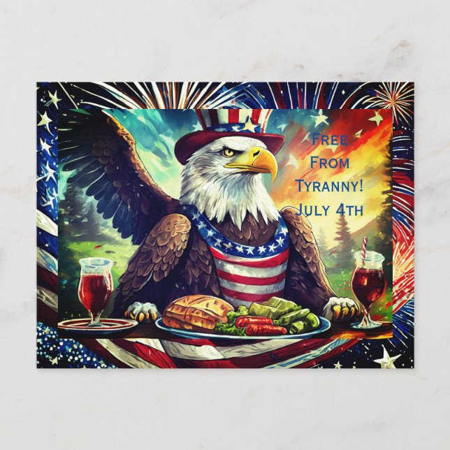 Cartão Postal Cartaz Patriótico Bald Eagle 4 de julho (Frente)