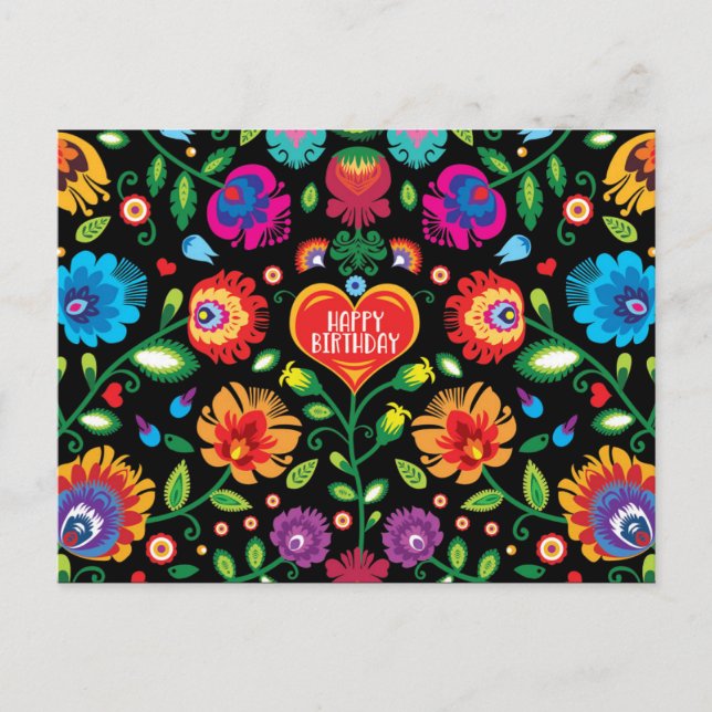 Cartão Postal Cartaz personalizável do folclore de aniversário d (Frente)