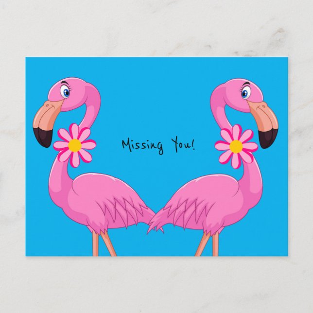 Cartão Postal Cartaz Pink Flamingo Floral Sente Sua Falta! (Frente)