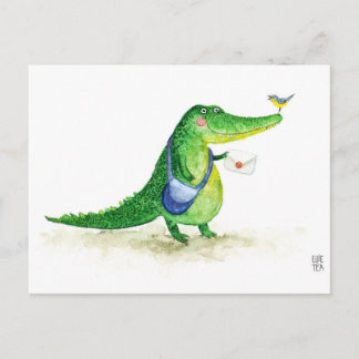 Cartão Postal Cartaz postal com Crocodilo Verde-Cute