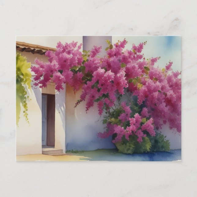 Cartão Postal Cartaz postal da Summer Nature House Watercolor (Frente)