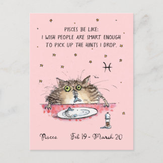 Cartão Postal Cartaz postal de Peixes divertidos Zodiac Cat Star