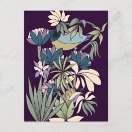 Cartão Postal Cartaz púrpura do jardim das flores de pássaros