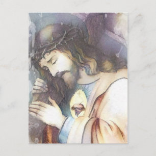Cartão Postal Cartaz religioso Vintage Sagrado Coração de Jesu
