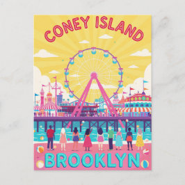 Cartão Postal Cartaz Retro Coney Island Brooklyn