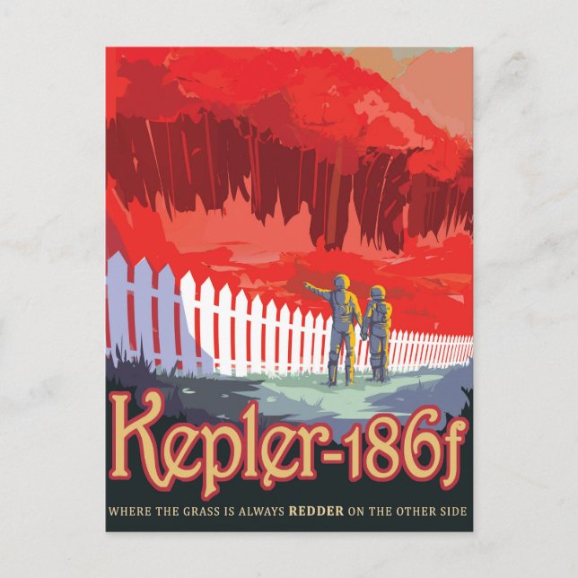 Cartão Postal Cartaz Retro Espacial de Kepler-186f. (Frente)