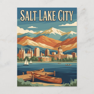 Cartão Postal Cartaz Retro Vintage Cidade do Lago Salgado Utah M