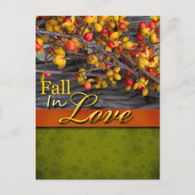 Cartão Postal Cartaz Rustic Fall In Love Wedcard (Frente)