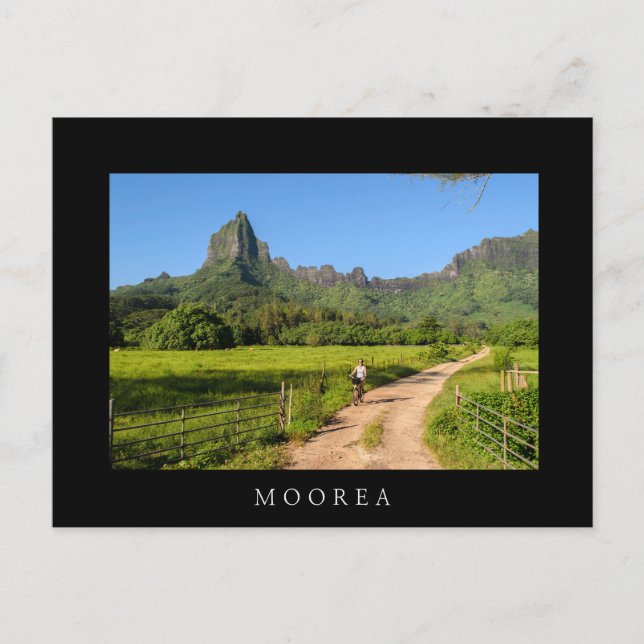 Cartão Postal Cartaz turístico sobre Moorea tropical preto (Frente)