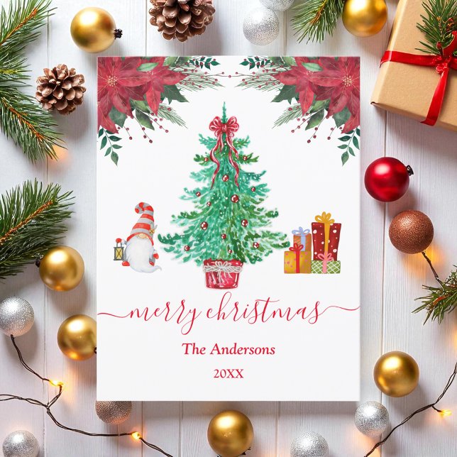 Cartão Postal Cartaz verde vermelho para Papais noeis de árvore  (Criador carregado)