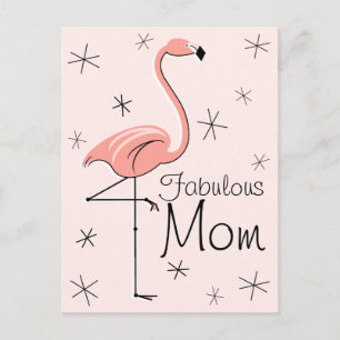 Cartão Postal Cartaz vertical "Mãe Fabulosa" Flamingo Pink