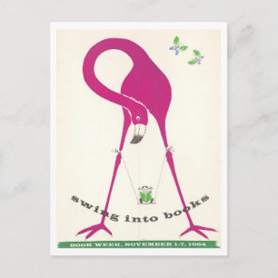 Cartão Postal Cartaz Vintage da Semana do Livro "Swing Into Book