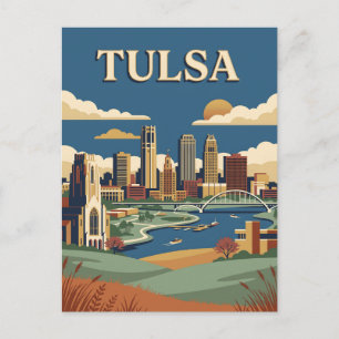 Cartão Postal Cartaz Vintage da Silhueta Art Déco de Tulsa Oklah